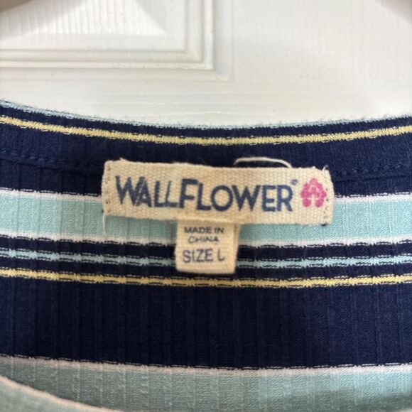 Wallflower Large Navy Blue Striped Long Sleeve Ribbed Top - Picture 2 of 5